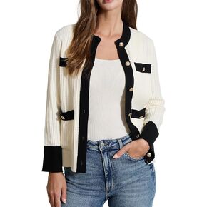 Classy Knit Cardigan Sweater - 2025 Crewneck Cardigan for Women (Ivory, Black) Perfect for Fall Spring and Summer