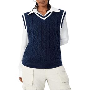 SOLY HUX Women's Striped V Neck Sweater Vest Sleeveless Cable Knit Pullover Tank Tops