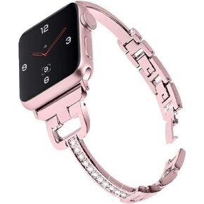 Bling Bands Compatible with Apple Watch 46mm/42mm iWatch Series 10, 41mm/45mm/49mm Series 9/8/7, 40mm/44mm Series 6/5/4/SE, 38mm/42mm Series 3/2/1, Women Rhinestone Bracelet Metal Wristband, Rose Gold Silver Black