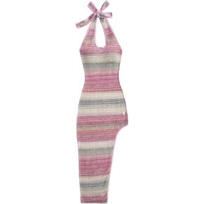 Floerns Women's Colorful Omber Print Halter Dress Sleeveless Striped Bodycon Long Dress