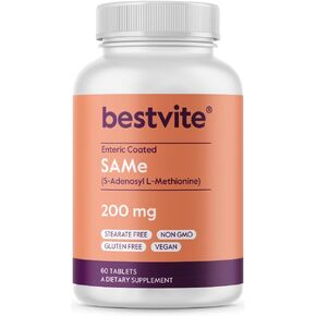 BESTVITE SAM-e 200mg (60 Tablets) (1-Pack) Premium Ingredient from Italy.