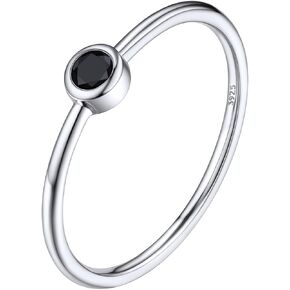 Silvora 925 Sterling Silver Simple Black Round Ring for Women Tiny Silver Wedding Band Rings Size 4-12