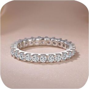 3mm Eternity Band for Women 925 Sterling Silver Wedding Thin Band Shiny Full Simulated Diamond Round CZ Cubic Zirconia Stackable Statement Engagement Promise Anniversary Ring Size 7
