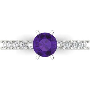 1.05 ct Round Cut Natural Amethyst 14k White Gold Solitaire with Accents Wedding Engagement Bridal Promise Ring