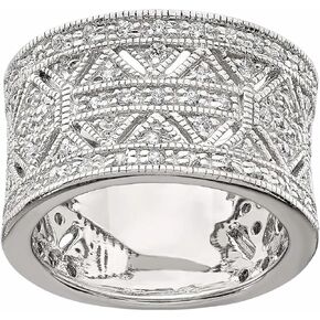 ENDLESSNESS & ETERNITY Vintage Stly Court Style 14K White Gold Plated Wedding Band Ring Half Eternity Engagement Bridal Ring