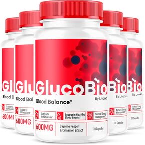 (5 Pack) GlucoBio Capsules - Official Gluco Bio Support Capsules, Advanced Formula for Overall Balace, GlucoBio Pills, GlucoBio Supplement, Glucovio Reviews, 300 Capsules