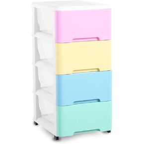 Novelinks Plastic Drawers Storage Organizer with Caster Wheels, Storage Cabinet with 5 Drawers Dresser Organizers and Storage for Living Room, Bedroom, Dormitory, Classroom,Office,Colorful