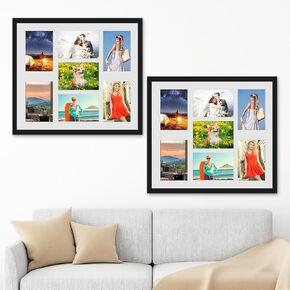 Qunclay 2 Pack 4"x6" Picture Frame Collage Set 7 Openings 18.9 x 17 Inches Multi Collage Photo Frame for Wall Multifunctional Frames with White Mat for Wall Indoor Room Hanging Display