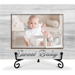 Sweet Baby Wooden Photo Frame Mothers Day Gifts Love Gifts for Mom Grandma Nana, Wooden Photo Frame with Iron Stand for Tabletop or Desktop Display, Home Table Decoration (4x6" Horizontal Photo) - 37