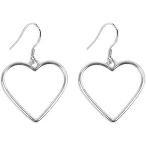 Dainty Minimalist Hollow Heart Love Small S925 Sterling Silver Plated Dangle Drop Earrings for Women Teen Girls Sensitive Ear Cute Heart Hook Dangling Hanging Hypoallergenic Wedding Fashion Jewelry