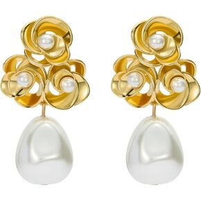 Ted Baker London Florelle Pearl Flower Drop Earrings For Women (Gold/Pearl)