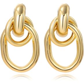 Chunky Gold Geometric Earrings for Women Statement Drop Dangle Circle Link Knot Earring Trendy Jewelry Christmas Gift for Women