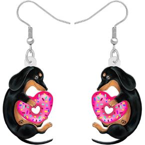 Acrylic Cute Black Dachshund Eariings Sweet Donuts Puppy Cartoon Sausage Dog Drop Dangle Jewelry Charms For Women Valentine's Day Gifts