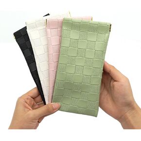4 Pack Leather Eyeglasses Cases, PU Soft Glasses Case Sunglasses Pouch Squeeze Top Portable Glasses Organizer for Men Women
