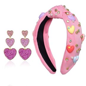 Valentine's Day Headbands Love Heart headbands for Women Rhinestone Headbands for Valentine’s Day Gifts (Pink, one size)