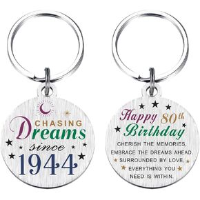 TANWIH 80th Birthday Gifts for Men Women, Born in 1944 Birthday Keychain, 80 Year Old Birthday Gifts, Chasing Dreams Since 1944