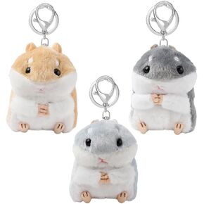 3Pcs Cute Hamster Plush Keychains Charm Animals Keyring Handbag Pendant