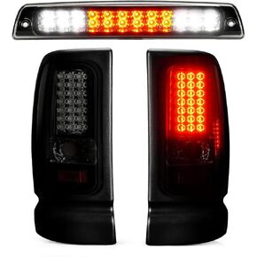 LED Tail Light + 3rd Brake Light Kit Fit for Dodge Ram 1500 1994-2001, for Dodge Ram 2500 3500 1994-2002, Taillights and High Mount Stop Light, 3 Pcs, Smoke Lens