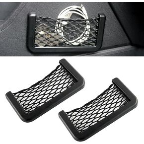 Pack-2 Car Storage Bag, 5.9" x 3.1" Multi-functional Auxiliary Organizer for Mobile Phone Key Water Cup, ABS Self-adhesive Side Door Seat Back Net Pocket, Universal for Cars Home (Black)