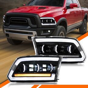 Headlights for 2009-2018 Dodge Ram 1500 2500 3500 Upgrade Projector Headlight Assembly with Sequential Turn Signal/Driver & Passenger Side Head Lamp