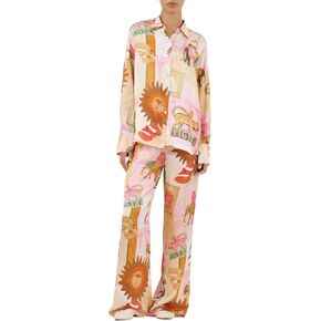 Kissonic Womens Summer Print 2 Piece Pajama Boho Long Sleeve Shirt Top(Pink-XXL)