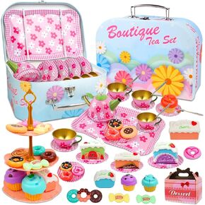 46PCS Tea Party Set for Little Girls - Princess Tea Party Set,Kids Kitchen Pretend Play Toys - Toddler Tea Party Sets for Girls 3-5, Girls Tea Party Set Gift for 3 4 5 6 7 8 Girl(Garden)