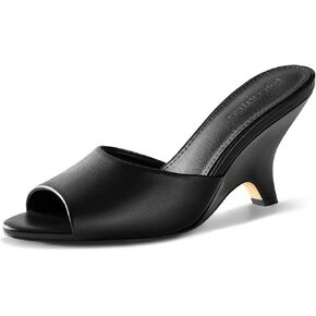 Coutgo Womens Kitten Heels Wedge Sandals Heels Mules Pointed Toe Low Heel Clear Slide Sandals Summer Dress Shoes