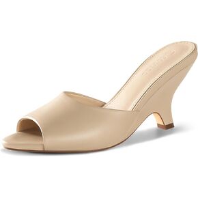 Coutgo Womens Kitten Heels Wedge Sandals Heels Mules Pointed Toe Low Heel Clear Slide Sandals Summer Dress Shoes in Kuwait