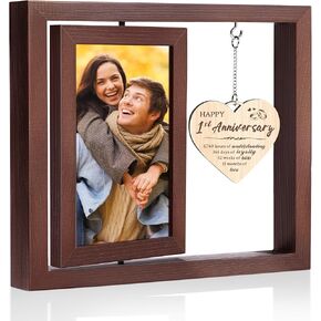 Engagement Gifts for Couples - Wooden Rotating Picture Frame - Gifts for Newly Engaged Couples Her Him Women Men