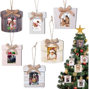 Namalu Null Small Frames for Christmas Ornaments Mini Wooden Picture Frame Ornaments for Christmas Tree Xmas Family Photo Frame Hanging Keepsakes for Holiday Party Decorations Gifts