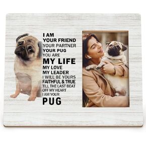 Pug Gifts for Women Men Dog Pug Lovers Kids, Pug Decor Decorative Picture Frames, Pug Mom Dad Gifts for Women Men, Pug Dog Frame Ornament, Pug Dog Wood Picture Memorial Frames for 4x6 Photos