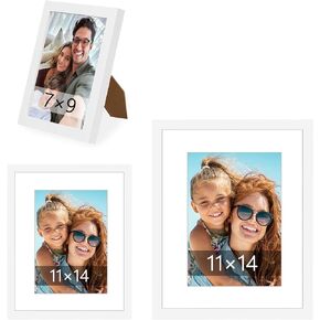 Solid Wood Picture Frames – Classic Black, White, Walnut, and Natural Wood | Sizes: 14 Inch (11x14), 10 Inch (8x10), 8 Inch (7x9) | Versatile Tabletop & Wall Mount Display for Home, Office, and Gift Giving (White, 10-inch (8x10))