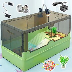 RunDuck Mini Turtle Cage Kit with Filter, Climbing and Sunbathing Platforms, Feeding and Swimming Areas, and Planting Space - Great Gift for Kids