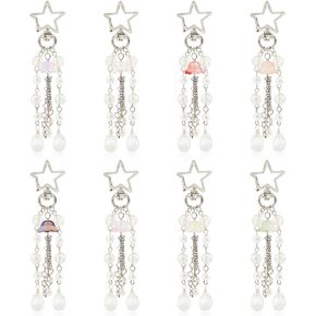 PH PandaHall 8 Sets Beaded Pendant Keychain with Pentagram Alloy Spinning Lobster Clasp, Glass Star Metal Chain Tassel, Beaded Keychain for Bag Charms Luggage Tag Charms Cell Phone Chain