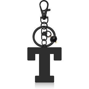 Oubaka Initial Keychain for Women, Black Letter Initials Keyring Letter A-Z Keychain with Crystal Charm for Backpacks