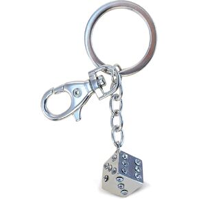سلسلة مفاتيح Aqua79 Dice Cube - فضية ثلاثية الأبعاد متلألئة بأحجار الراين، سبيكة معدنية أنيقة عصرية، حلقة مفاتيح متينة من الكريستال اللامع مع مشبك لسلسلة المفاتيح، والمحفظة، وحقيبة الظهر، وحقيبة اليد in Kuwait