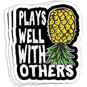 Plays Well with Others Upside Down Pineapple Gift Decorations - 3x4 Decals Stickers for Laptop Window Helmet Water Bottle (Set of 3)