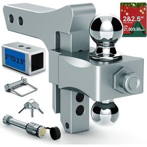 Adjustable Trailer Hitch, Drop Hitch Fits 2 & 2.5 Inch Receiver, Aluminum Tow Hitches w/Dual Ball (2" x 2-5/16"), 21,500 LBS GTW Heavy Duty Truck Hitch Ball Mount, 5 Inch Rise/Drop