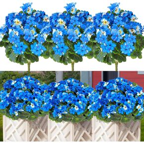 3 Pack Artificial Flowers for Outdoor 18'' Silk Geranium Flower Red Faux Geranium Bush UV Resistant Garden Plants Spring Fake Flowers Branch for Home Wedding Kitchen Table Centerpiece Decor