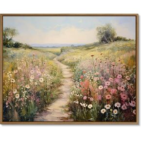 Gardenia Art Framed Flowers Path Art Prints Colorful Wildflower Field Wall Art Nature Spring Landscape Canvas Painting Vintage Floral Botanical Aesthetics Picture Farmhouse Home Wall Decor 12x16 Inch