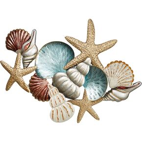 Touch of Class Ocean Collage Metal Wall Art - Cream, Bronze, Silver, Gold, Aqua - Painted by Hand - Handmade, Beach - Coastal Style Sculpture for Bedroom, Living Room, Sunroom