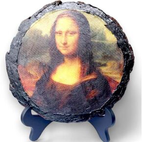 Generic Mona Lisa Miniature On a Wood Slice Souvenir Gift for Wall Decor or Table Art, Leonardo da Vinci Artwork Gift Souvenir for Office Table Decor or Wall Decor, 18x18x2cm
