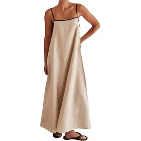 SOLY HUX Women's Summer Dress Spaghetti Strap Contrast Binding Loose Cami Long Dresses