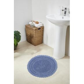 Better Trends Lilly Crochet Round Bathroom Rug & Absorbent Bathroom Mat, Reversible Bathroom Rugs, Bath mats for Bathroom, 100% Cotton Bathmats Washable - 24", Blue Round Rug
