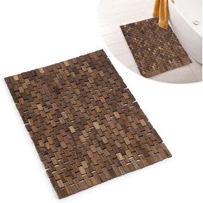 HOMBYS 28"x20" Foldable Teak Wood Bath Mat,Waterproof Non Slip Teak Shower Mat for Inside,Outdoor or Spa,Accessories and Floor Decor for Bathroom (Natural Wooden Color)