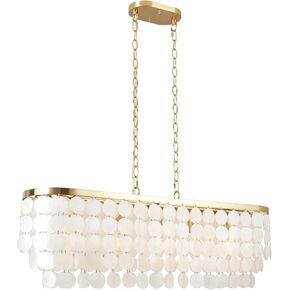 ALICE HOUSE 36" Capiz Shell Chandelier, 5 Lights, Brushed Brass Ceiling Hanging Light for Dining Room, Living Room, Kitchen AL2608-P5L