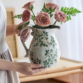 Pastoral Style Retro Vase, Portable Milk Pot Ceramic Vase，Suitable for Decorative Artwork for Offices, Homes, Hotels, Restaurants, etc. (Flower Vase)