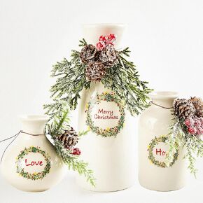 Christmas Vase Set of 3, Ceramic Vase Xmas Decorations Vase with Holiday Ornaments Red Berry Pine Cone Greenery Christmas Home Decor Table Party Living Room Bedroom,Dried Flower Vase
