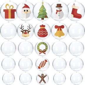 Jishi Clear Plastic Fillable Ornaments for Crafts, 25pcs Transparent Round DIY Craft Balls, 5 Sizes, Christmas Tree Decorations
