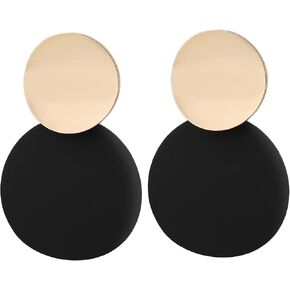 Round Disc Earrings - Dainty, Geometric Jewellery - Shiny Gold, Matte Black